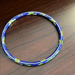 Vintage cloisonne Blue and Green Floral Bangle